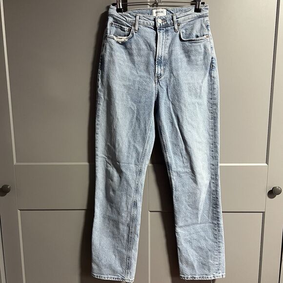 AGOLDE Women High Rise Stovepipe Wide Leg Distressed Denim Jeans Light Wash 27 - Picture 1 of 8